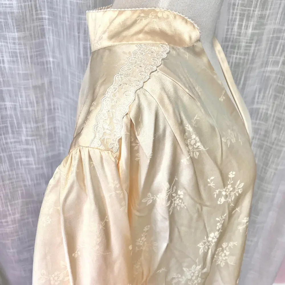 Vintage Oscar De La Renta Neiman Marcus Night Gown S Yellow Floral Satin Lace